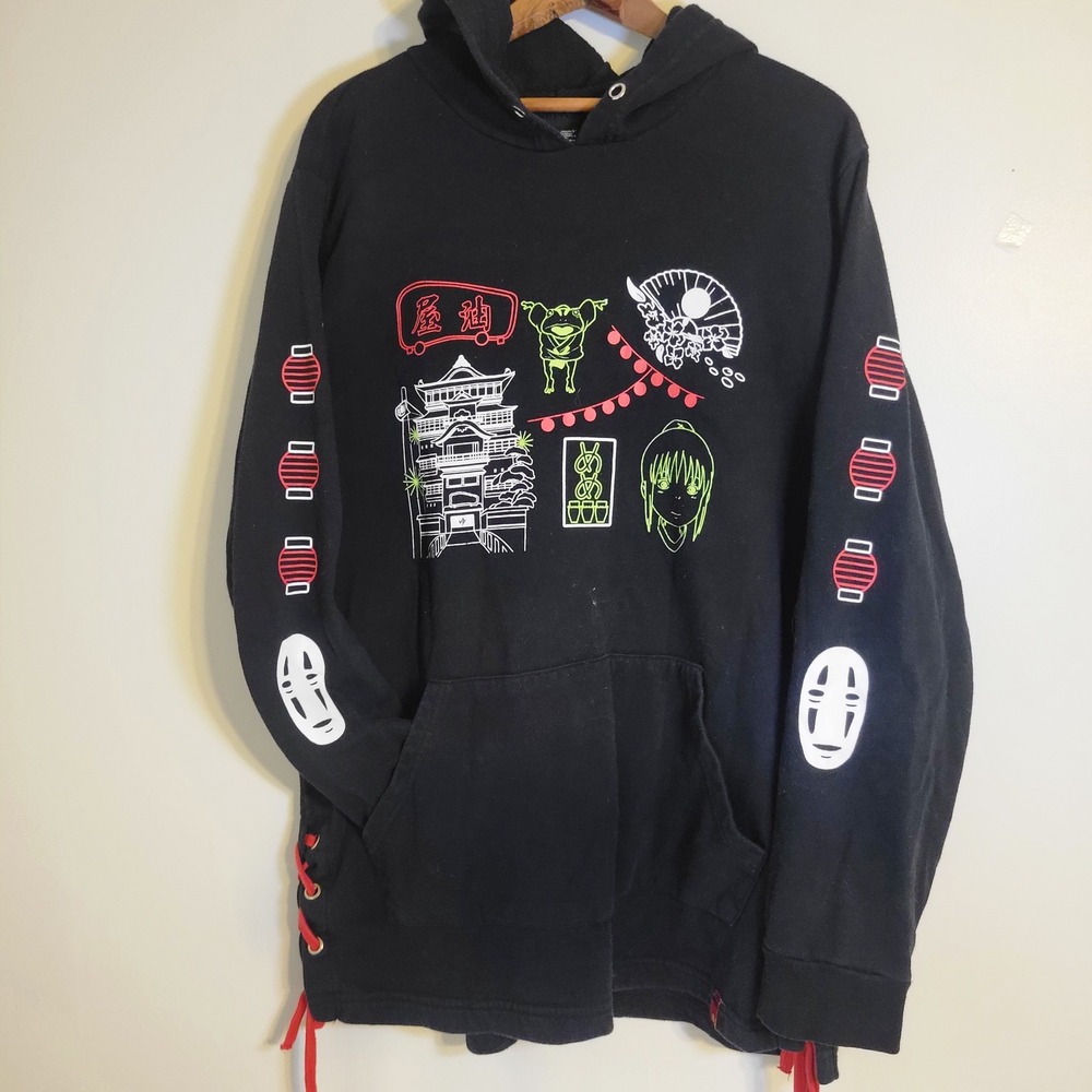 Vintage 2001 Spirited Away Studio Ghibli Her Universe Hoodie Black 2X Lace Up